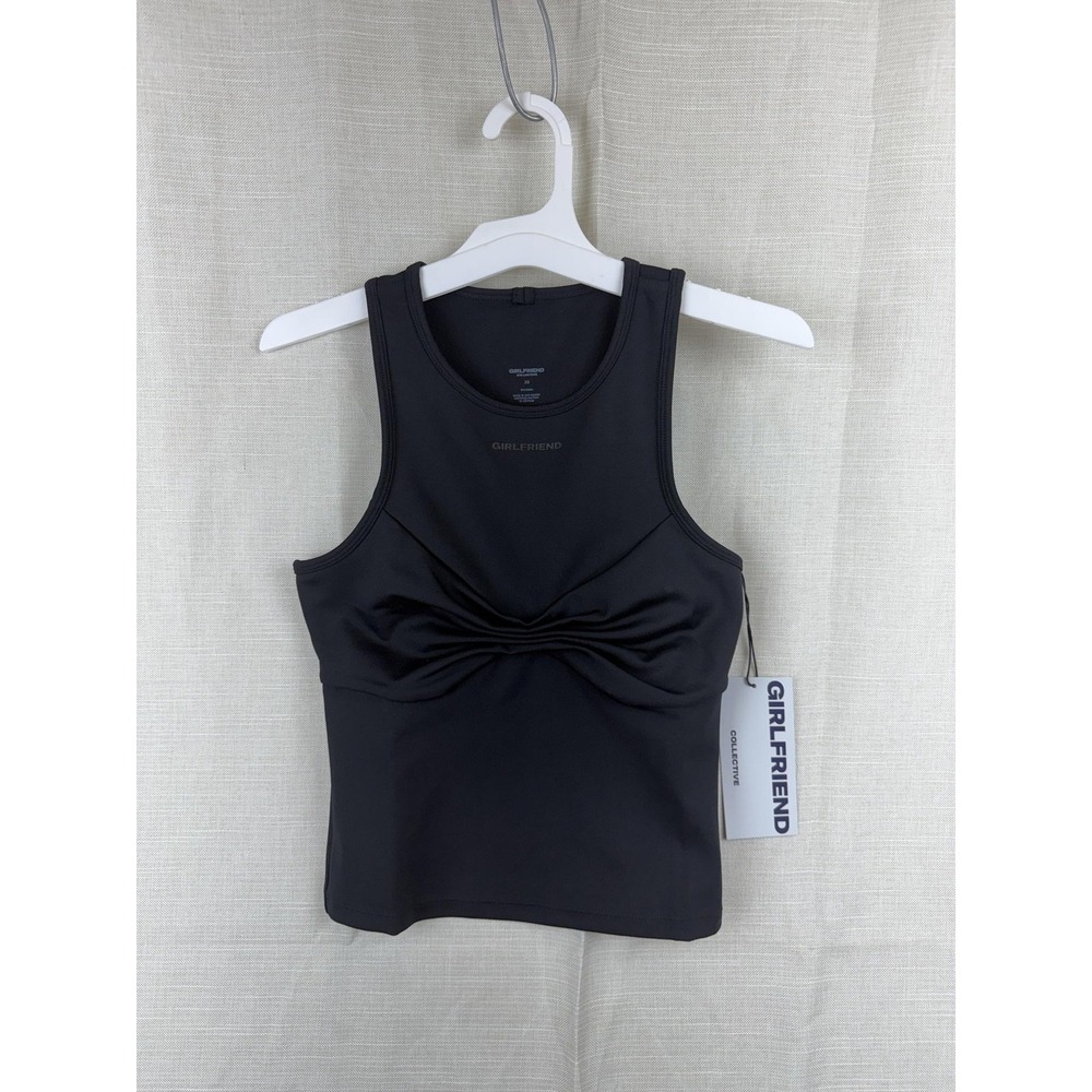 Girlfriend Collective Tank Top Womens XS Black Cropped Ruched Front Athletic
